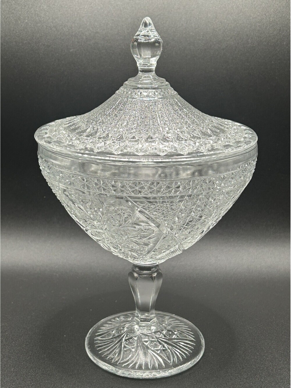 Vintage EAPG Indiana Glass Rosettes & Pinwheels Covered Compote Dish 1960's